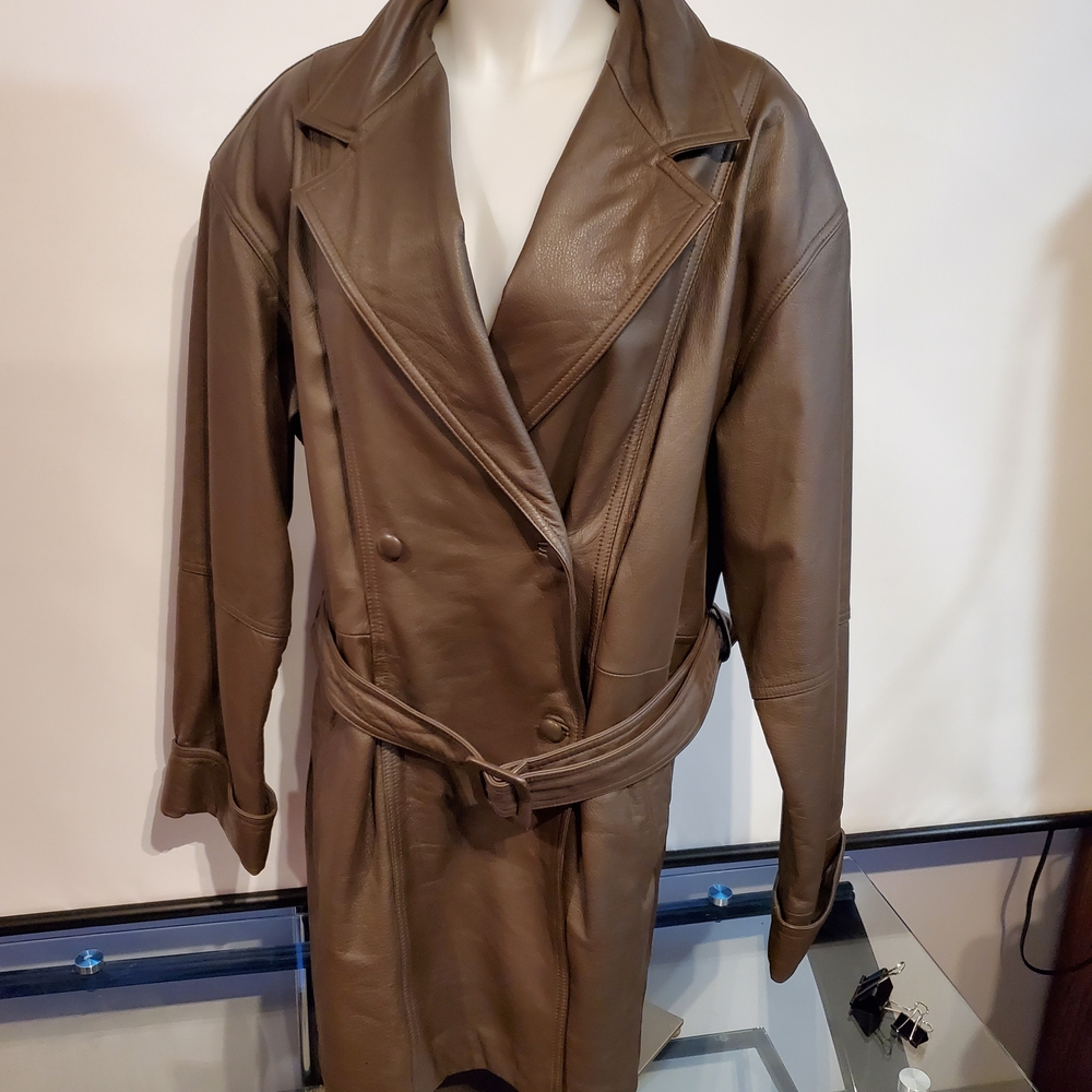 Together 1X  Brown Leather Trench Coat